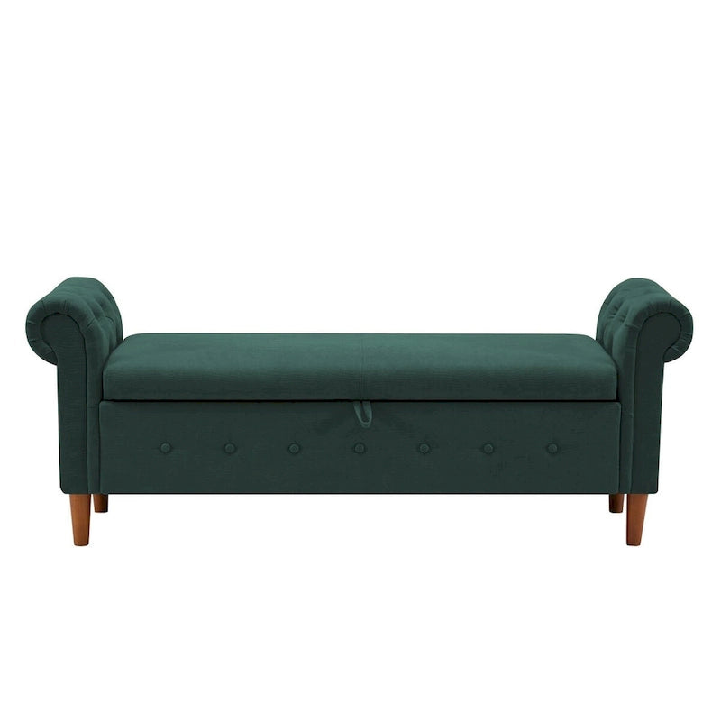 Aufbewahrungsbank fürs Schlafzimmer am Fußende des Bettes, Samt-Ottomane mit gerollten Armlehnen, langes Sofa