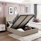 Polsterbett in Queen-Size mit hydraulischem Stauraumsystem - Beige