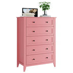 Kommode mit 5 Schubladen, 42.5 Zoll hoch, für das Schlafzimmer, Holzschrank mit 11.9 Zoll tiefen Schubladen und goldenen Metallgriffen, ideal für Eingangsbereich oder Flur
