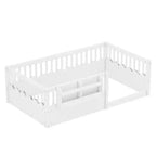 Bellemave-Kinderbodenbett mit erhöhtem Rausfallschutz und Bücherregal, hölzernes Montessori-Einzelbettgestell für Mädchen und Jungen