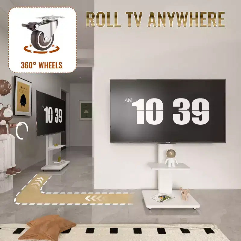 TV-meubel voor tv’s van 32-75, in hoogte verstelbare mobiele tv-wagen met lade en wielen voor de woonkamer, slaapkamer en kantoren -ModernLuxe