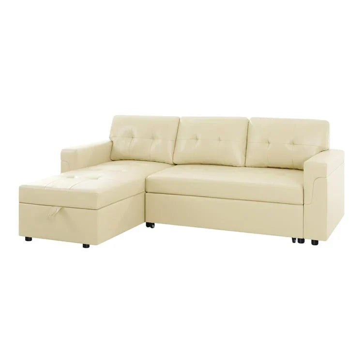 Canapé d’angle convertible et réversible avec lit escamotable, méridienne avec rangement dissimulé et pieds robustes