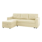 Canapé d’angle convertible et réversible avec lit escamotable, méridienne avec rangement dissimulé et pieds robustes