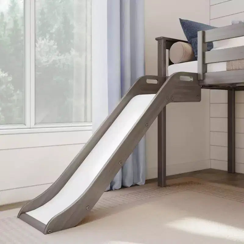 Kinder-Hochbett, niedrig, für Einzelmatratze, mit Rutsche und Treppe, Massivholz, 14 Schutzgittern, Tragkraft 400 lb