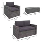 4 Pieces Rattan Sofa Set Wicker Patio Sofa Set with Loveseat Chairs Glass Top Coffee Table for Garden Outdoor