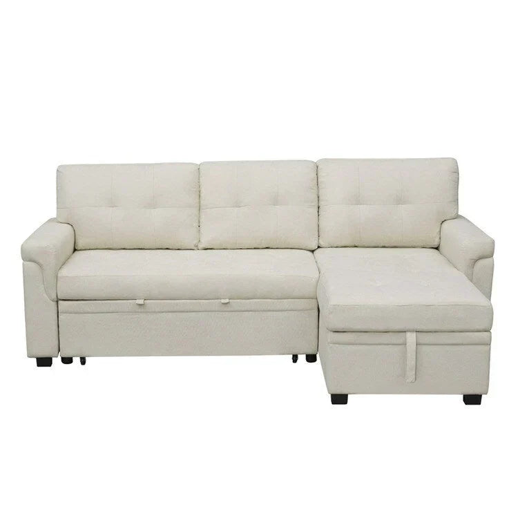 Canapé d’angle convertible et réversible avec lit escamotable, méridienne avec rangement dissimulé et pieds robustes