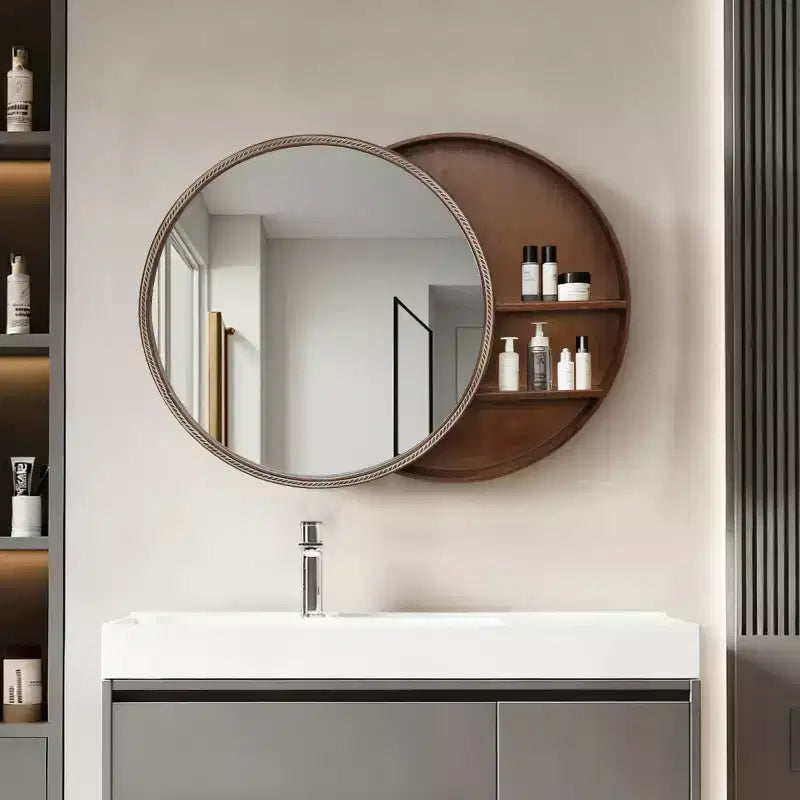 23.6 moderne ronde schuifbare wandspiegel met opbergruimte, ruimtebesparende make-upspiegel voor de badkamer, decoratieve spiegel voor de woonkamer