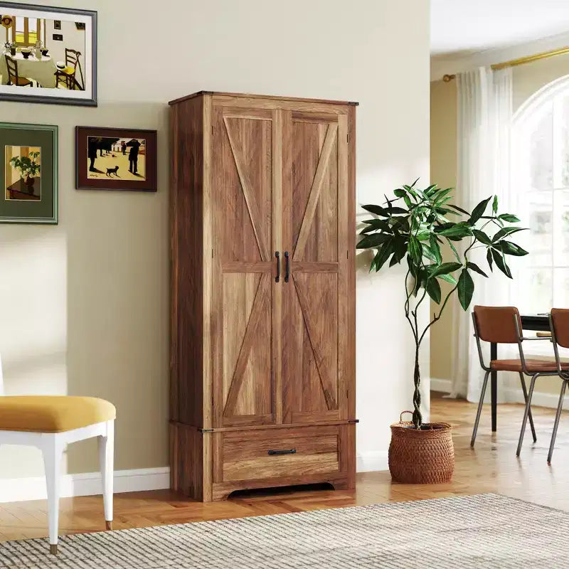 Armoire garde-manger de style champêtre HOMCOM 72 avec portes de grange, grand meuble de rangement pour la cuisine avec étagères réglables et tiroir
