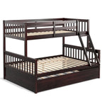 Lit superposé Gymax, couchage haut 1 place et couchage bas 2 places, avec lit gigogne 1 place et plateforme convertible