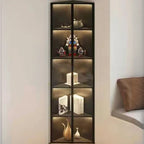 Vitrine d'angle moderne en métal et bois gris avec porte vitrée
