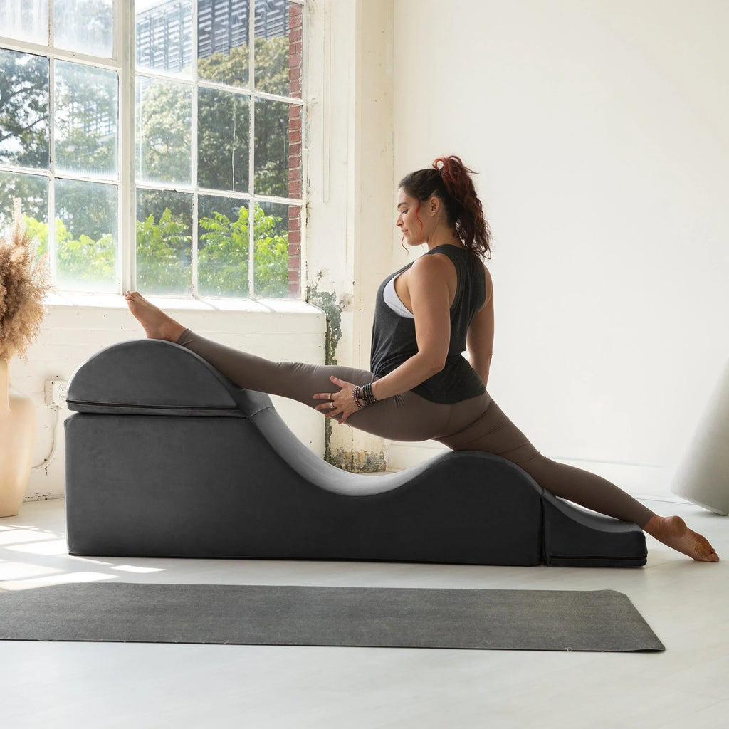 Avana Kami verstelbare chaise longue / voor yoga en massage - 2-in-1 poef met verborgen uitklapbare yogaloungestoel, microfluweel - N/A