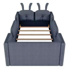 Lit plateforme simple Whisen, cadre de lit rembourré pour enfant au ras du sol avec coussin lapin et barrières latérales amovibles