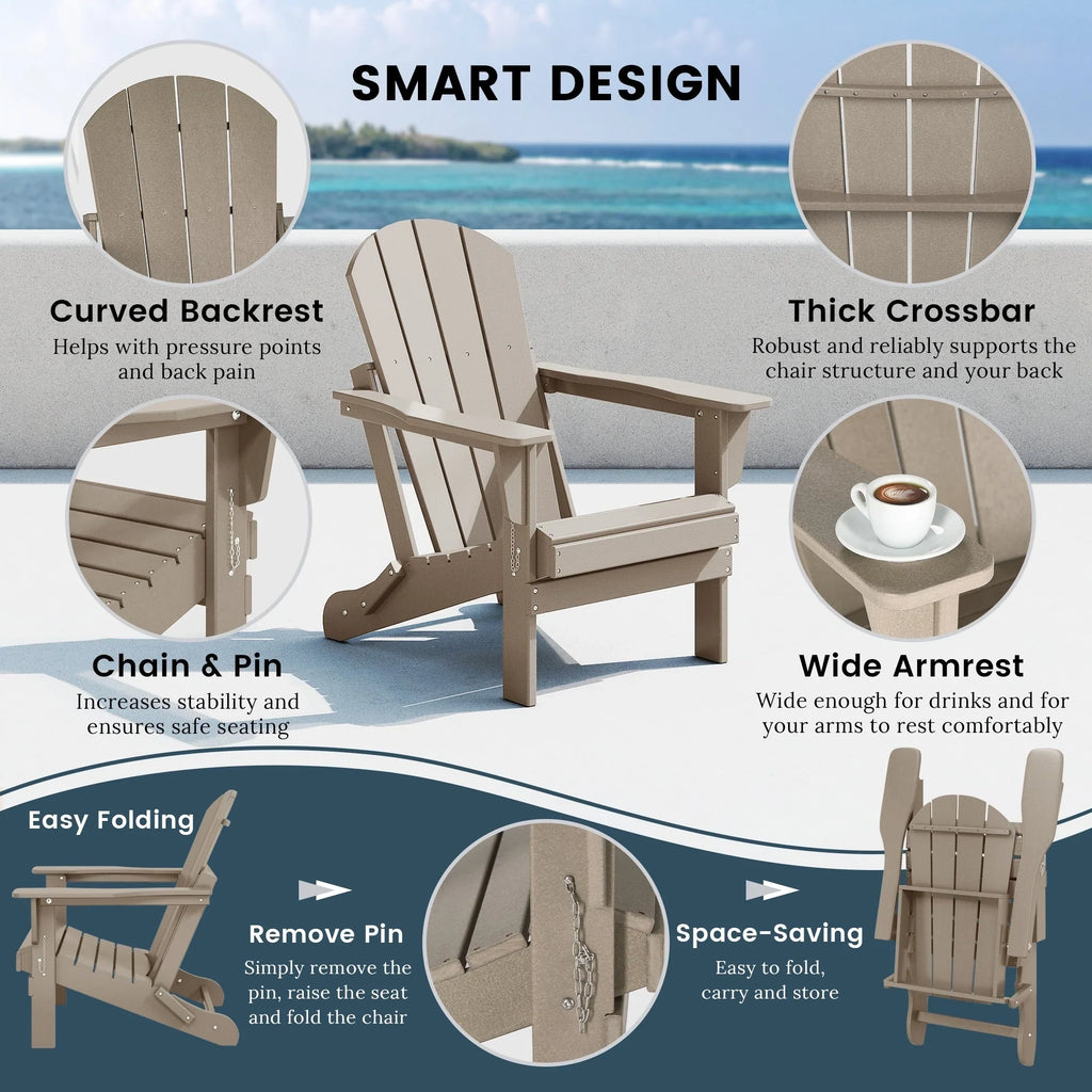 Polytrends Laguna, kleurvaste, weerbestendige, inklapbare Adirondackstoel voor buiten op het terras