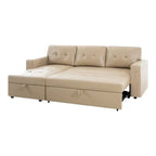 Canapé d’angle convertible et réversible avec lit escamotable, méridienne avec rangement dissimulé et pieds robustes