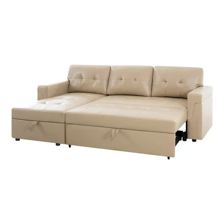 Canapé d’angle convertible et réversible avec lit escamotable, méridienne avec rangement dissimulé et pieds robustes