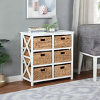 Commode de rangement eHemco à 3 niveaux avec côtés en X et 6 paniers tressés en jacinthe d’eau naturelle