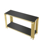 Narrow 2-tier Console Table with Gold Finished Metal Frame and Tempered Glass Top