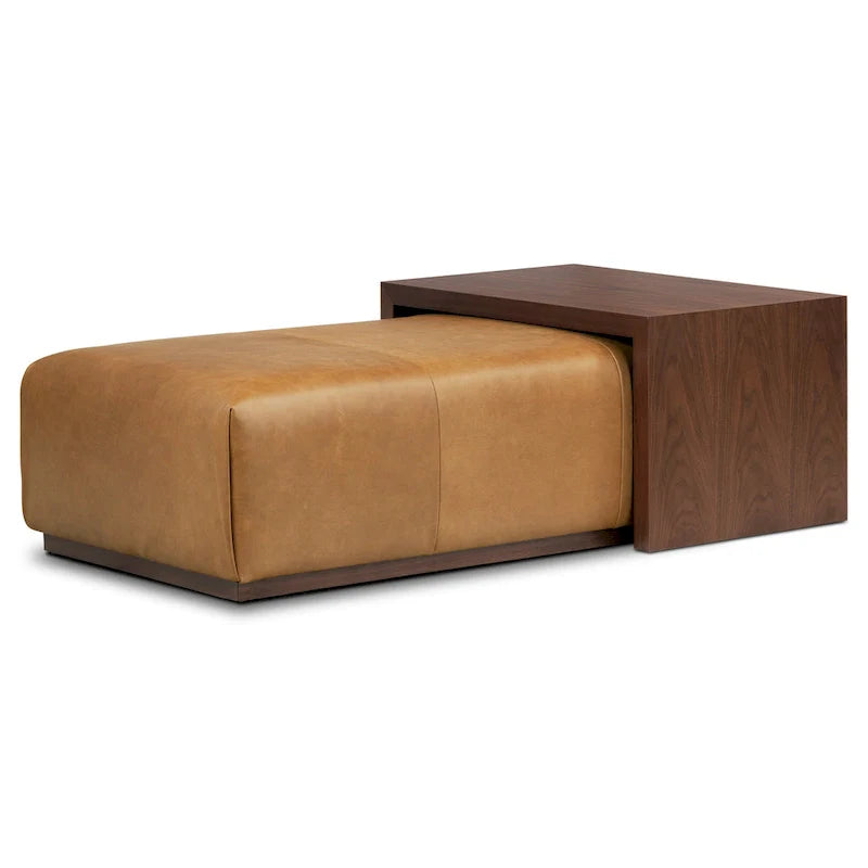 Poly & Bark Jarmo-voetenbank met verstelbare tafel van walnoothout - Italiaans volnerfleer