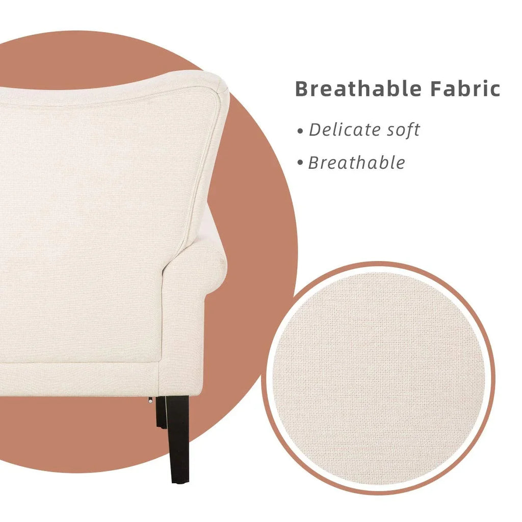 Erommy moderne fauteuil, fauteuil met hoge rugleuning, gestoffeerde eenzitsbank met knopen en houten poten voor de woonkamer