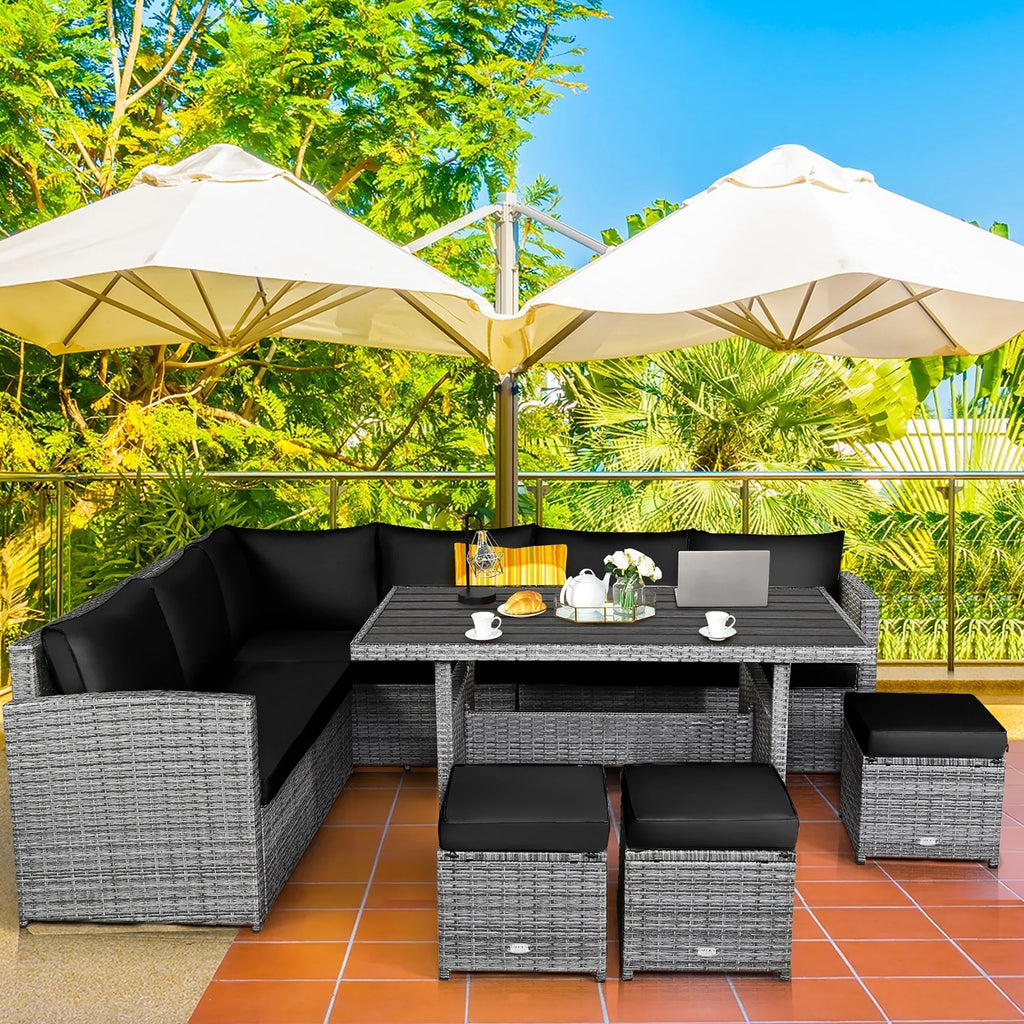 Costway 7-delige diningset van rotan voor het terras, modulaire bank, sofa en voetenbank - bekijk de details