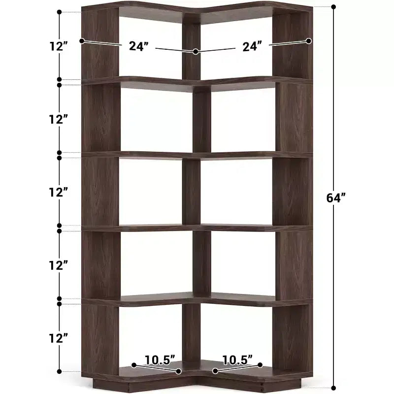 Hoekboekenkast met 6 planken, ruimtebesparend displayrek