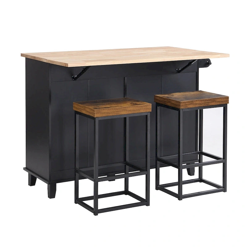 TOPMAX keukeneilandset met uitklapbaar blad en 2 zitplaatsen, eettafelset met verstelbare plank, laden en handdoekrek