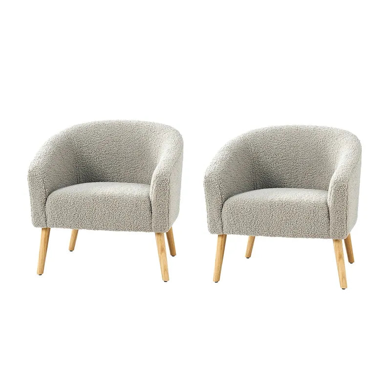 Moderne Sheila-fauteuil van bouclé met een breedte van 30 W en poten van massief hout, set van 2, van HULALA HOME