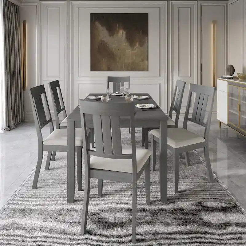 Klasyczny drewniany zestaw jadalniany CraftPorch, 7-elementowy