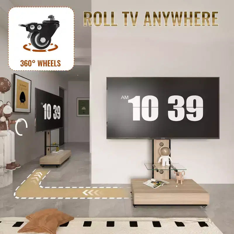 TV-meubel voor tv’s van 32-75, in hoogte verstelbare mobiele tv-wagen met lade en wielen voor de woonkamer, slaapkamer en kantoren -ModernLuxe