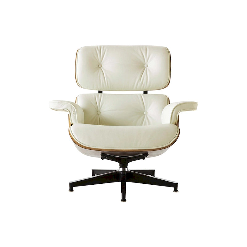 Moderne leren loungestoel met armleuningen, mid-century-stijl