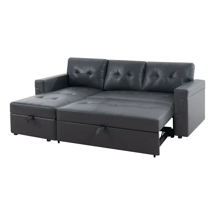 Canapé d’angle convertible et réversible avec lit escamotable, méridienne avec rangement dissimulé et pieds robustes