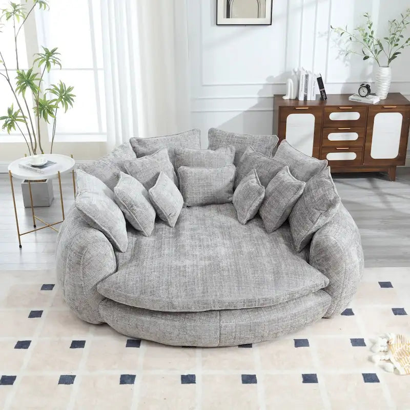 Comfortabele tweezits slaapbank met afgeronde rugleuning, extra grote slaapbank met armleuningen