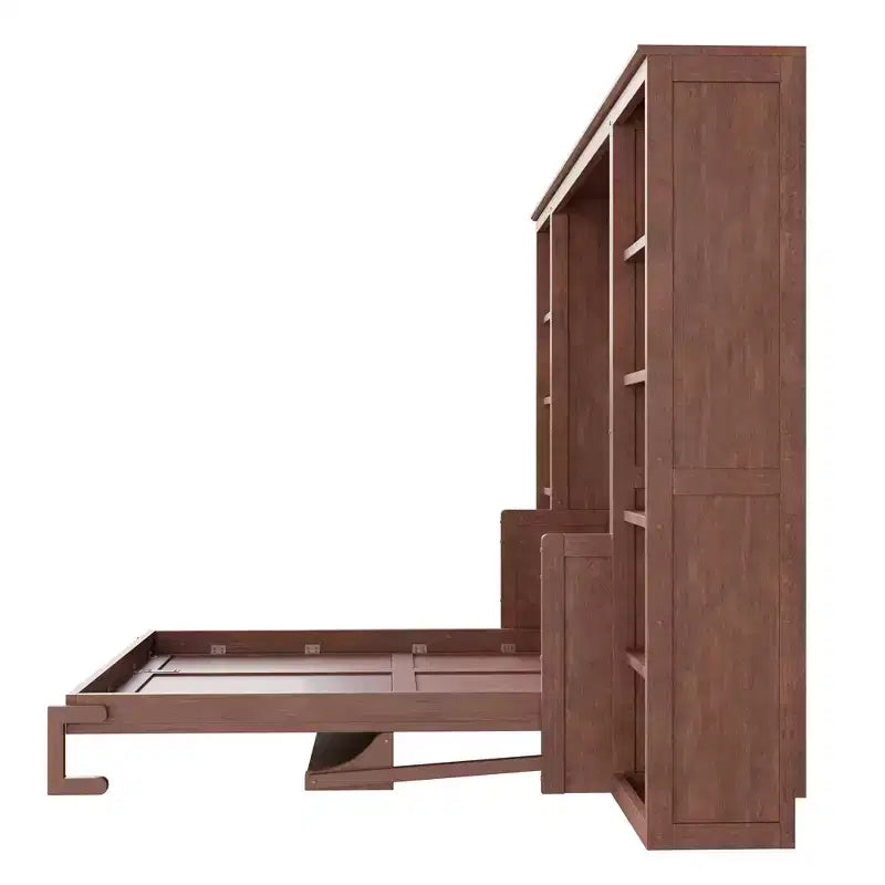 Opklapbed voor een tweepersoonsbed/queensize bed, ruimtebesparend wandbed met bureau en boekenkast, donkerbruin - ModernLuxe