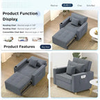Fauteuil-lit réglable convertible 3-en-1, plusieurs couleurs, pour 1 personne