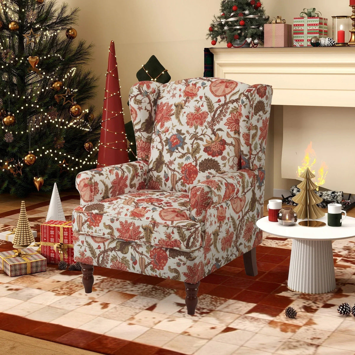 Erommy moderne fauteuil, fauteuil met hoge rugleuning, gestoffeerde eenzitsbank met knopen en houten poten voor de woonkamer