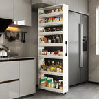 Moderne houten buffetkast met open planken en zwenkwiel