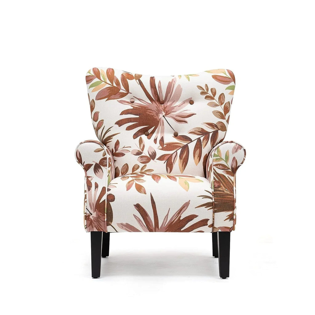 Erommy moderne fauteuil, fauteuil met hoge rugleuning, gestoffeerde eenzitsbank met knopen en houten poten voor de woonkamer