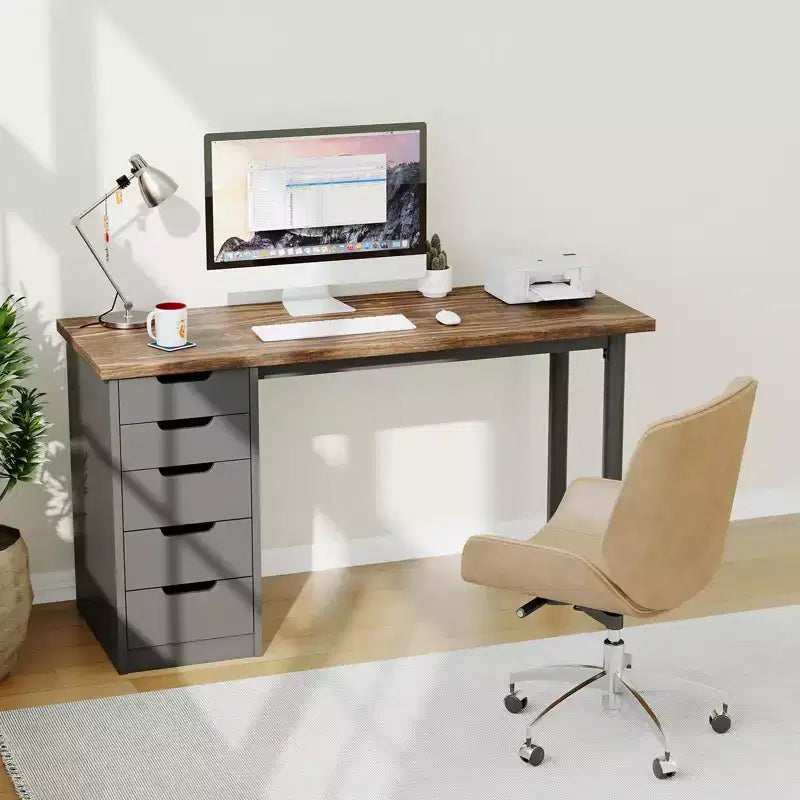 Computerschreibtisch mit 5 Schubladen, 47 Zoll, moderner, rustikaler und beidseitig montierbarer Schreib- und Arbeitstisch, Homeoffice-Arbeitsplatz für kleine Räume