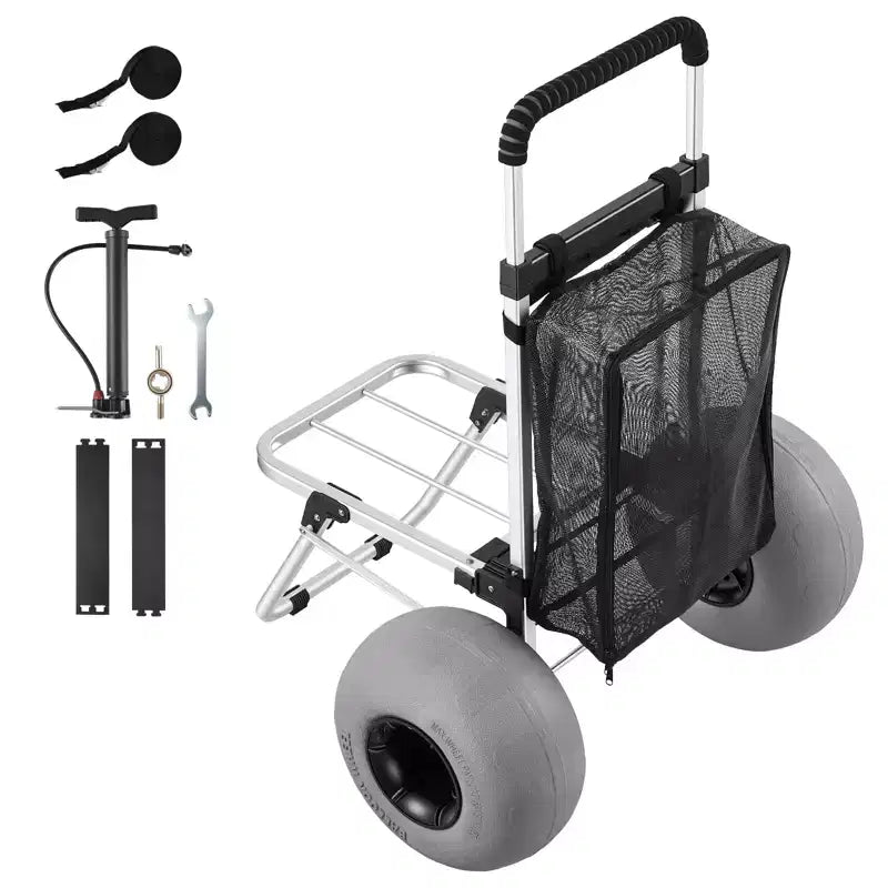 VEVOR Strandwagen mit großen Rädern für Sand, Ladefläche 20 x 15, klappbarer Strandwagen mit 12 Ballonreifen, Tragkraft 165 lbs, Silber+Schwarz