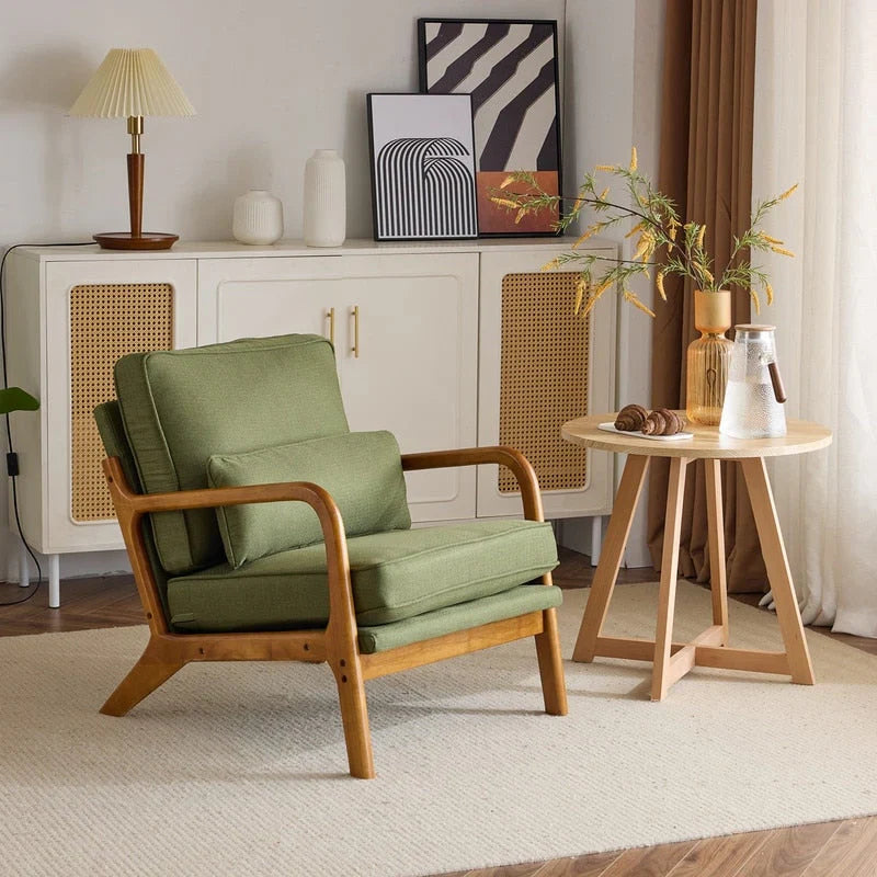 Tapicerowany fotel akcentowy w stylu mid-century modern