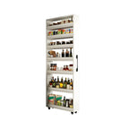 Moderne houten buffetkast met open planken en zwenkwiel