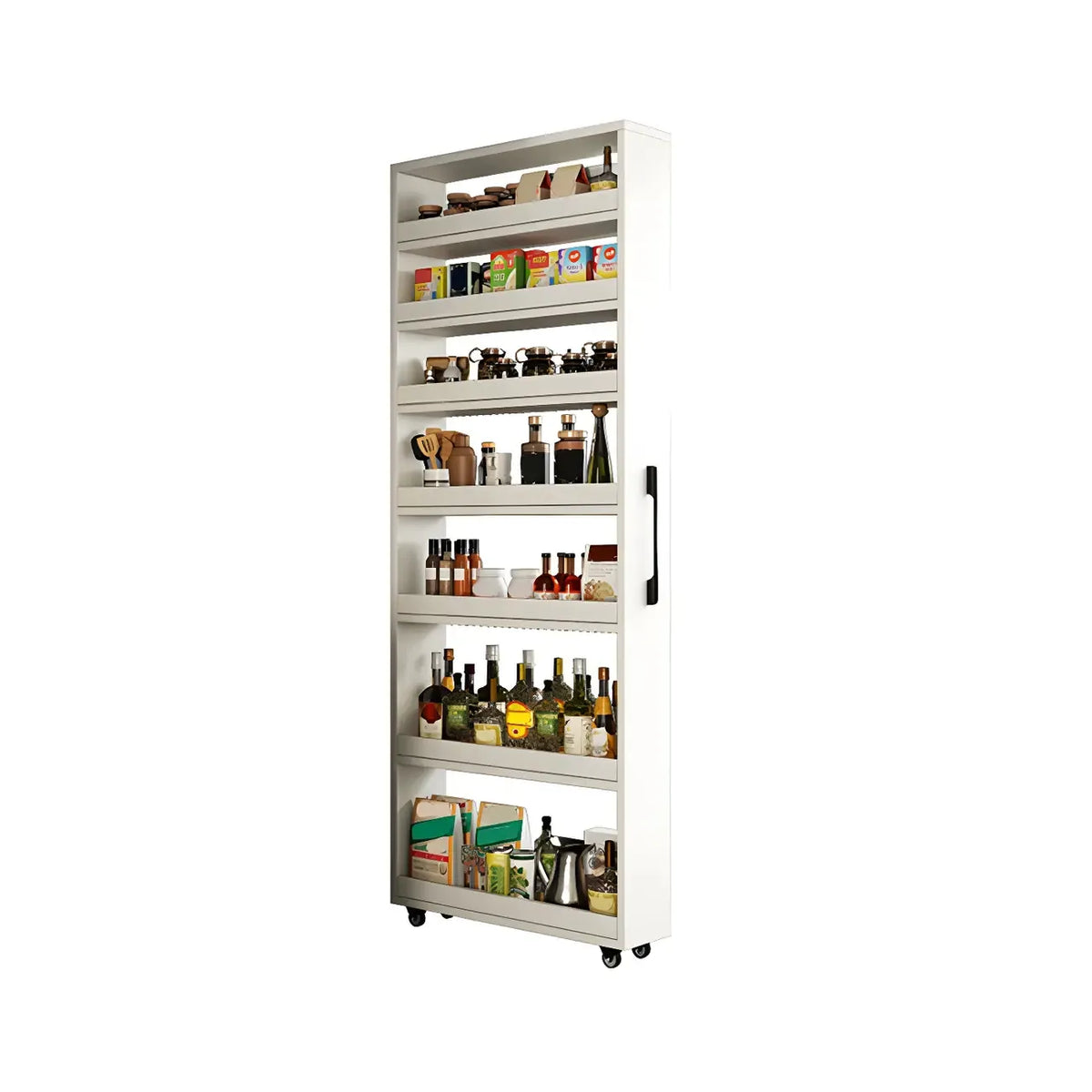 Moderne houten buffetkast met open planken en zwenkwiel