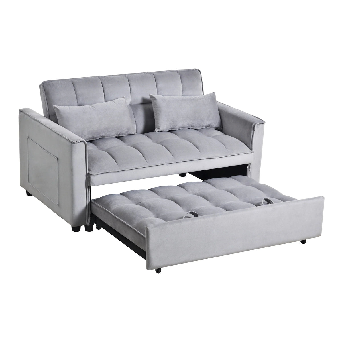 Modernes Ausziehsofa mit Schlaffunktion, 3-in-1-Schlafsofa mit verstellbarer Rückenlehne, Samt-Zweisitzer, Kissen und Seitentaschen