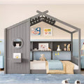 Eenpersoons-/tweepersoonsbed in huisvorm met platformbedframe, peuterbed op de vloer, Montessori-bed voor kinderen, speelhuisbed met opbergplank - ModernLuxe