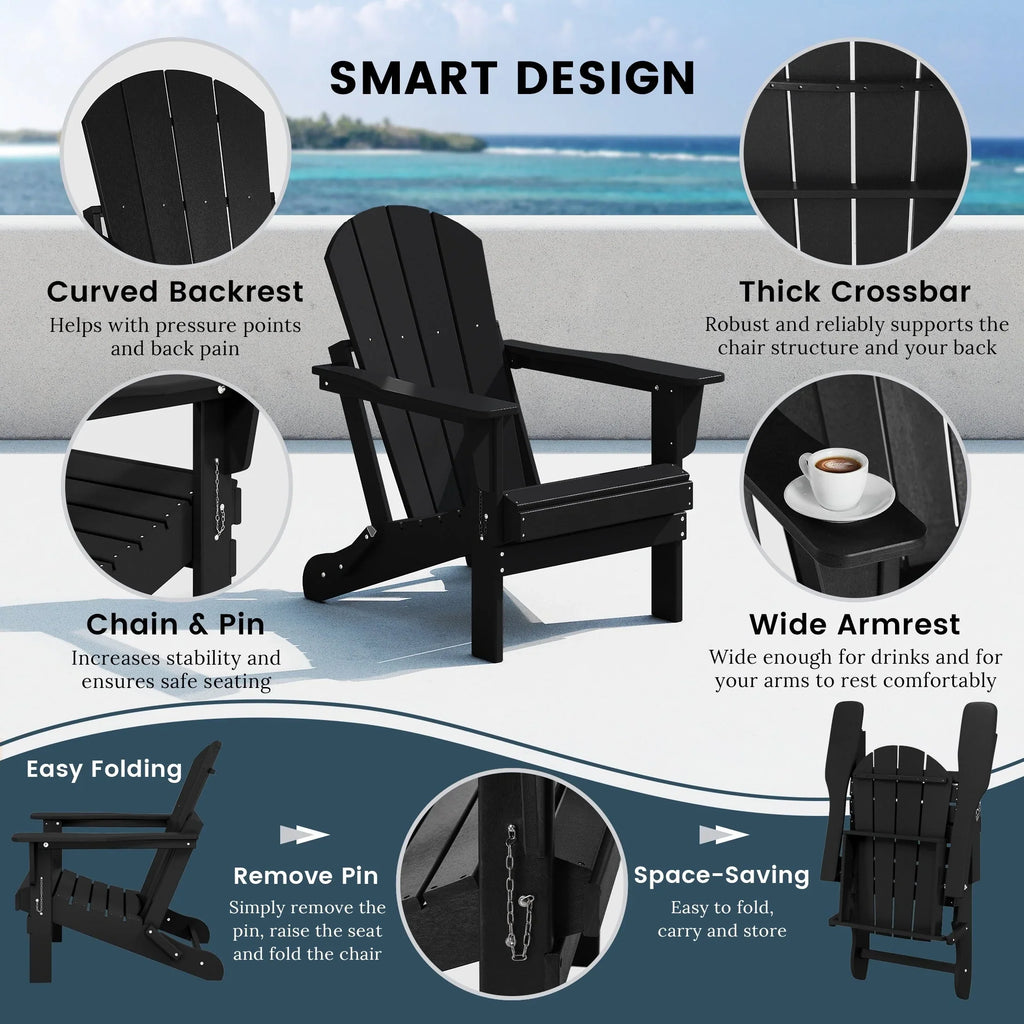 Polytrends Laguna, kleurvaste, weerbestendige, inklapbare Adirondackstoel voor buiten op het terras