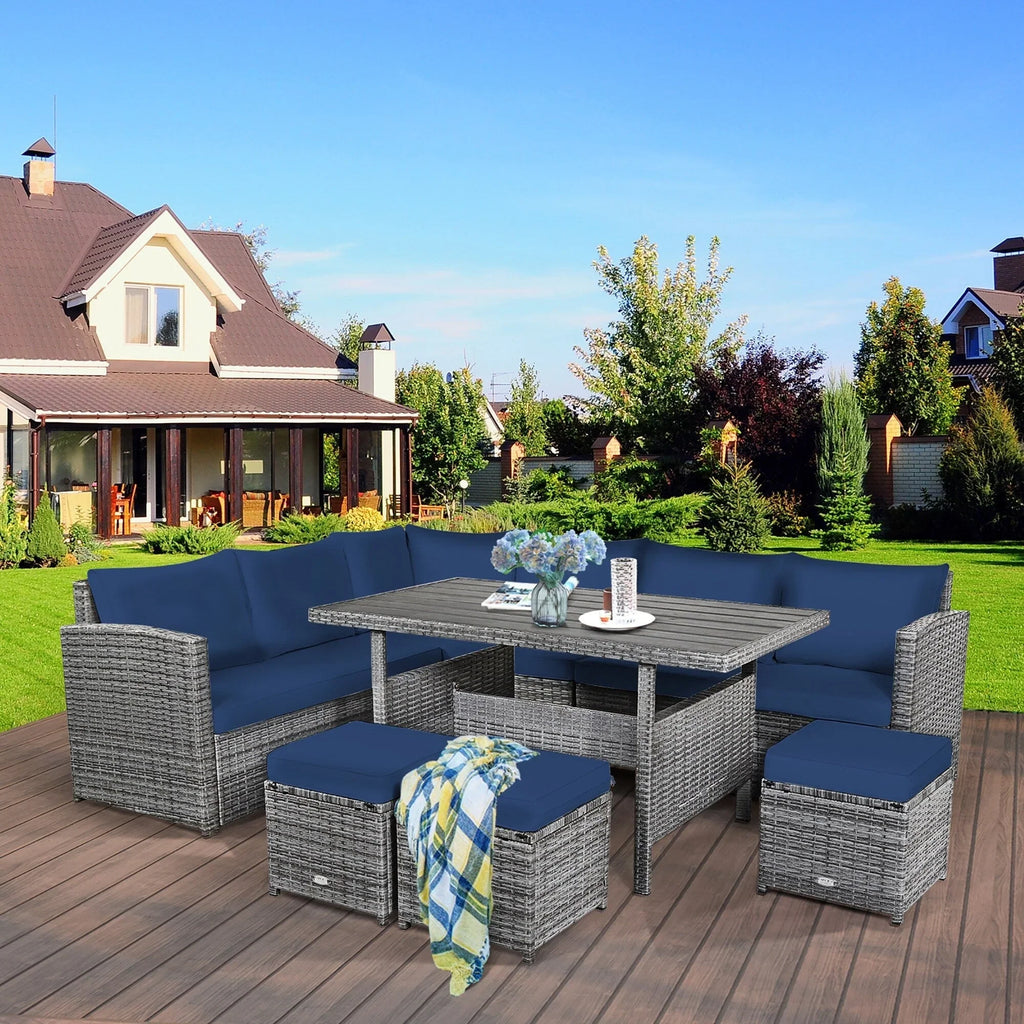 Costway 7-delige diningset van rotan voor het terras, modulaire bank, sofa en voetenbank - bekijk de details