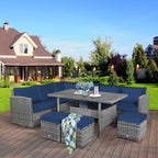 Costway 7-delige diningset van rotan voor het terras, modulaire bank, sofa en voetenbank - bekijk de details