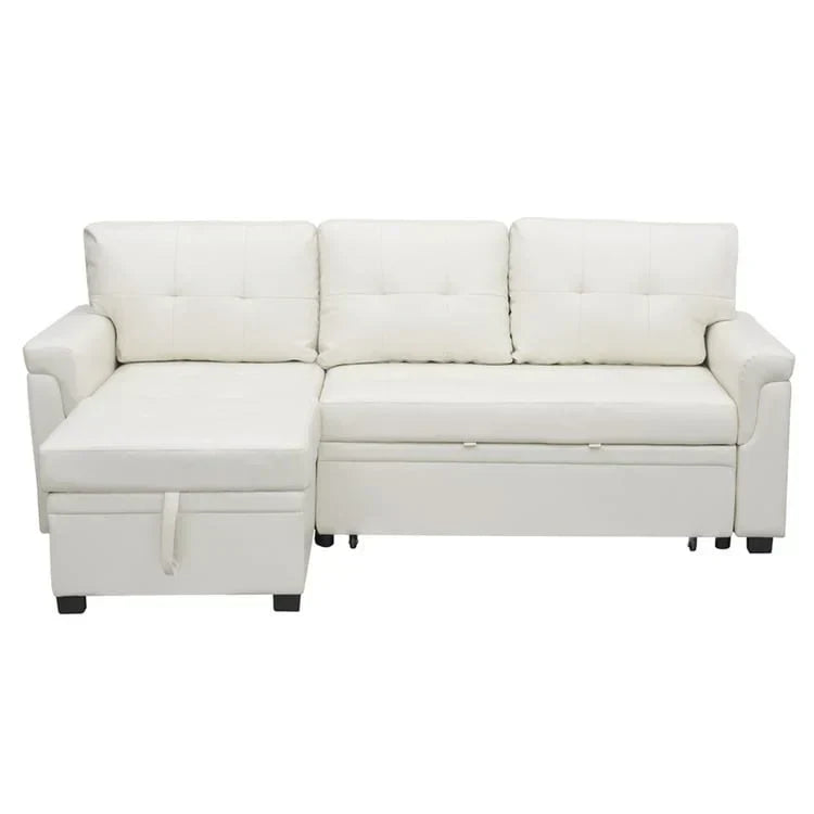 Canapé d’angle convertible et réversible avec lit escamotable, méridienne avec rangement dissimulé et pieds robustes
