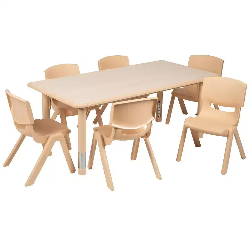 Emma and Oliver 23.625W x 47.25L Rectangular Plastic Height Adjustable Activity Table Set with 6 Chairs