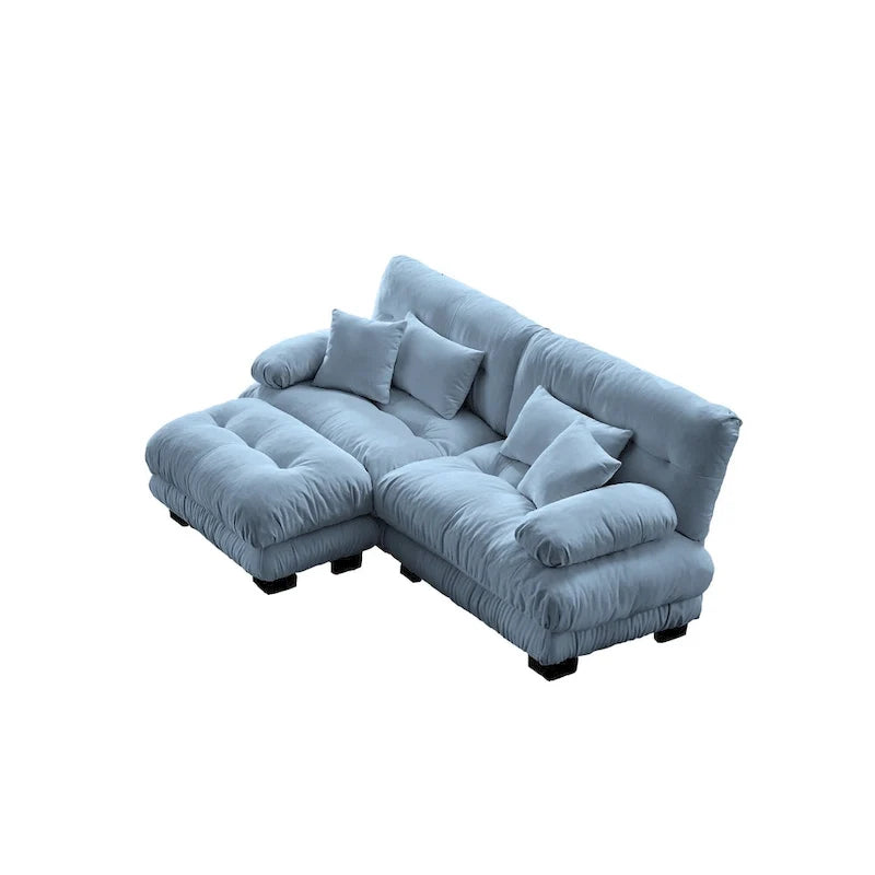 L-vormige loveseat, hoekbank van chenille met lendenkussens